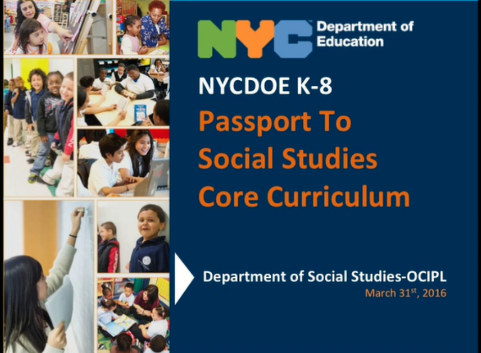 NYCDOE K-8 Passport to Social Studies Core Curriculum cover slide
