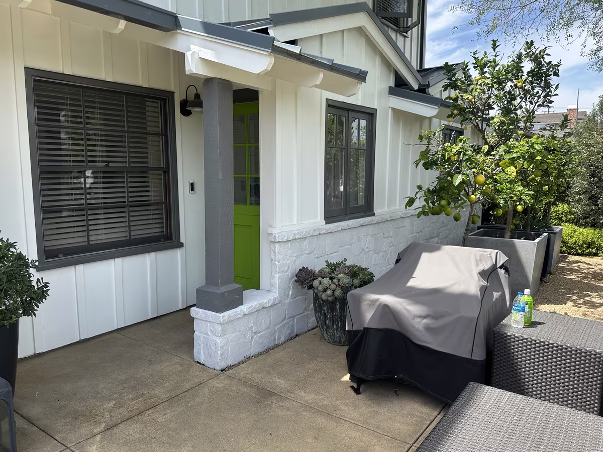 Limewash accent wall in modern Orange County bedroom