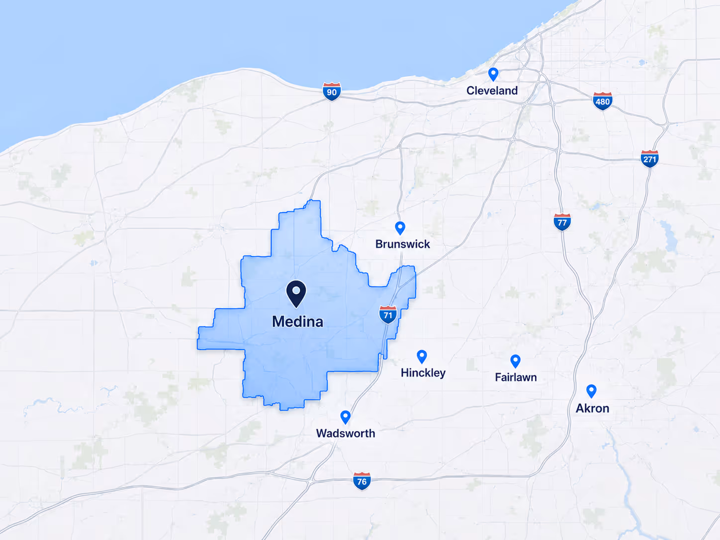 CTSS service area map showing Medina Ohio and nearby Northeast Ohio communities