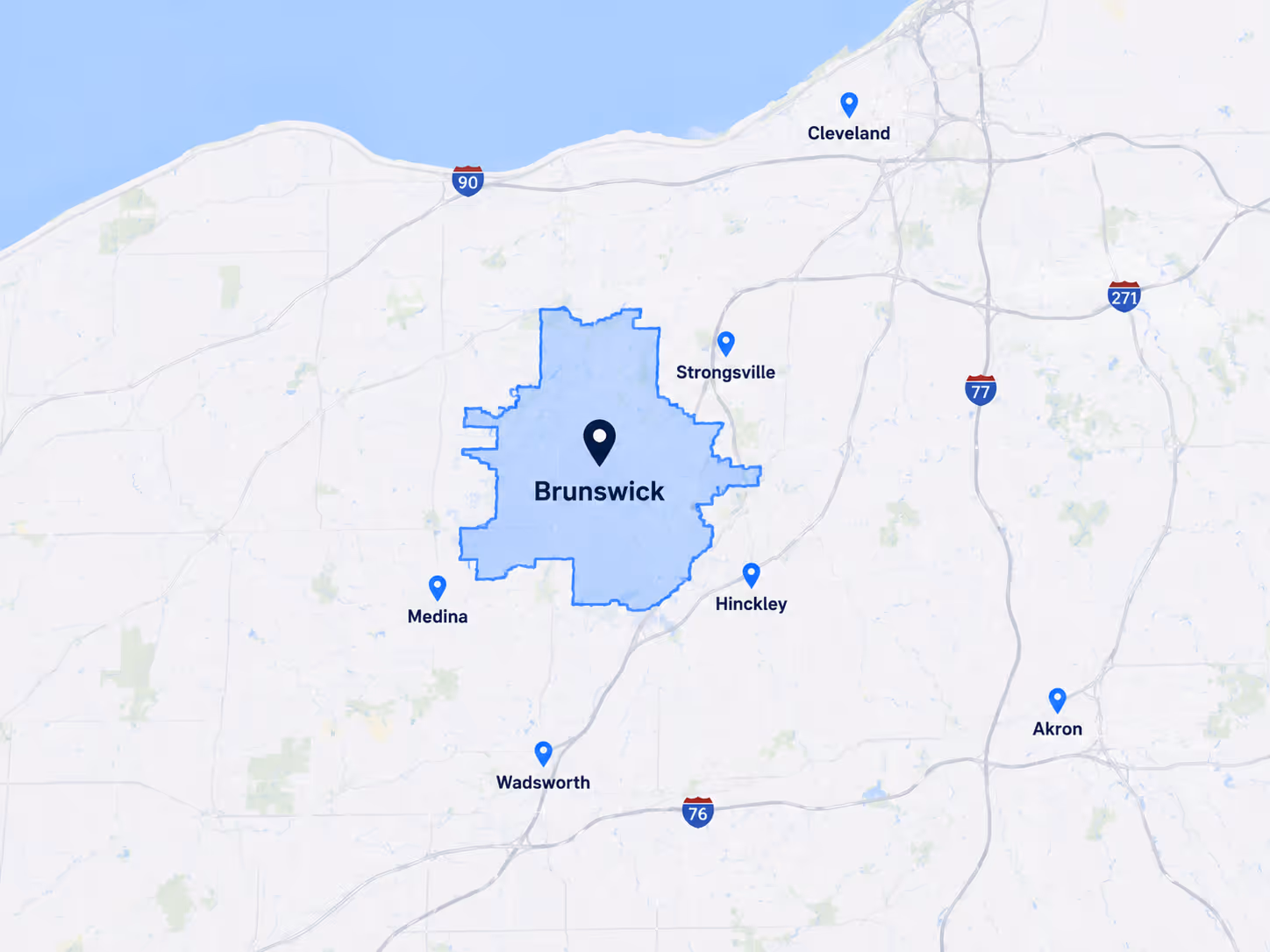 CTSS service area map showing Brunswick Ohio and nearby Northeast Ohio communities