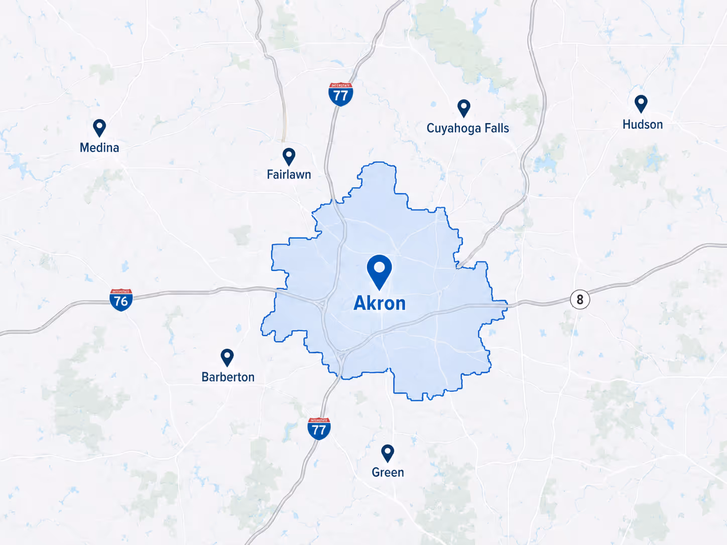 CTSS service area map showing Akron Ohio and nearby Northeast Ohio communities