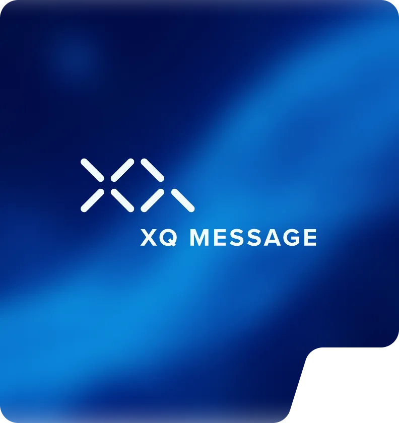 White XQ Message logo on a blue gradient background.