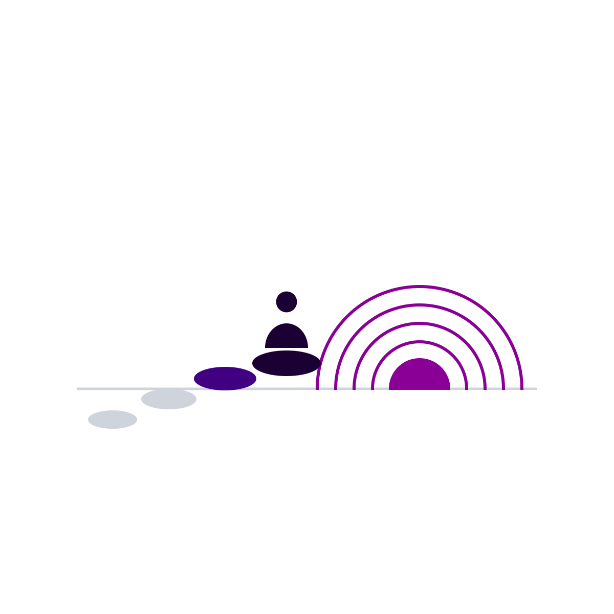 Graphic: Stepping stones leading to a rising circle on the horizon