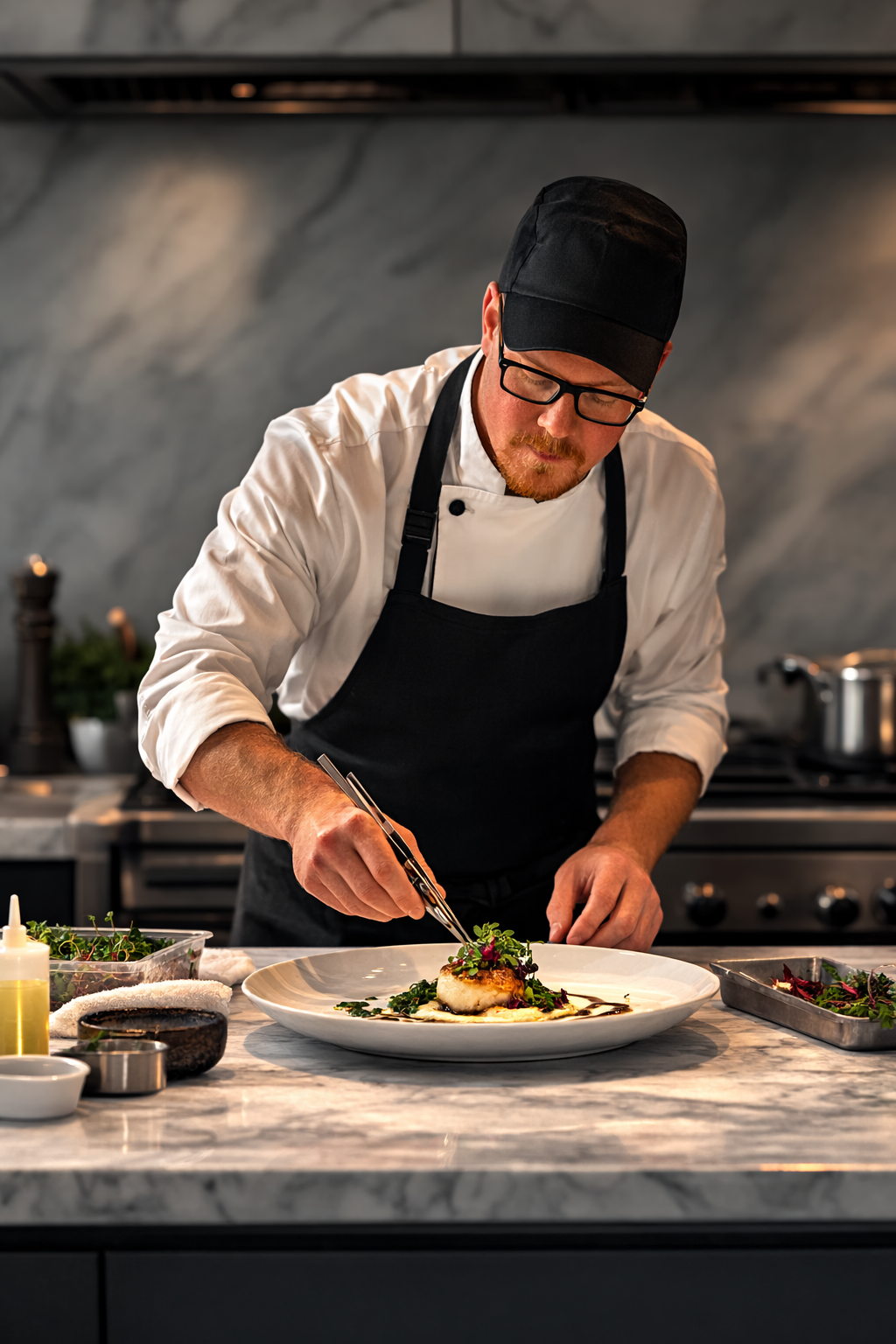 [team] image of the head chef (for a modern restaurant)