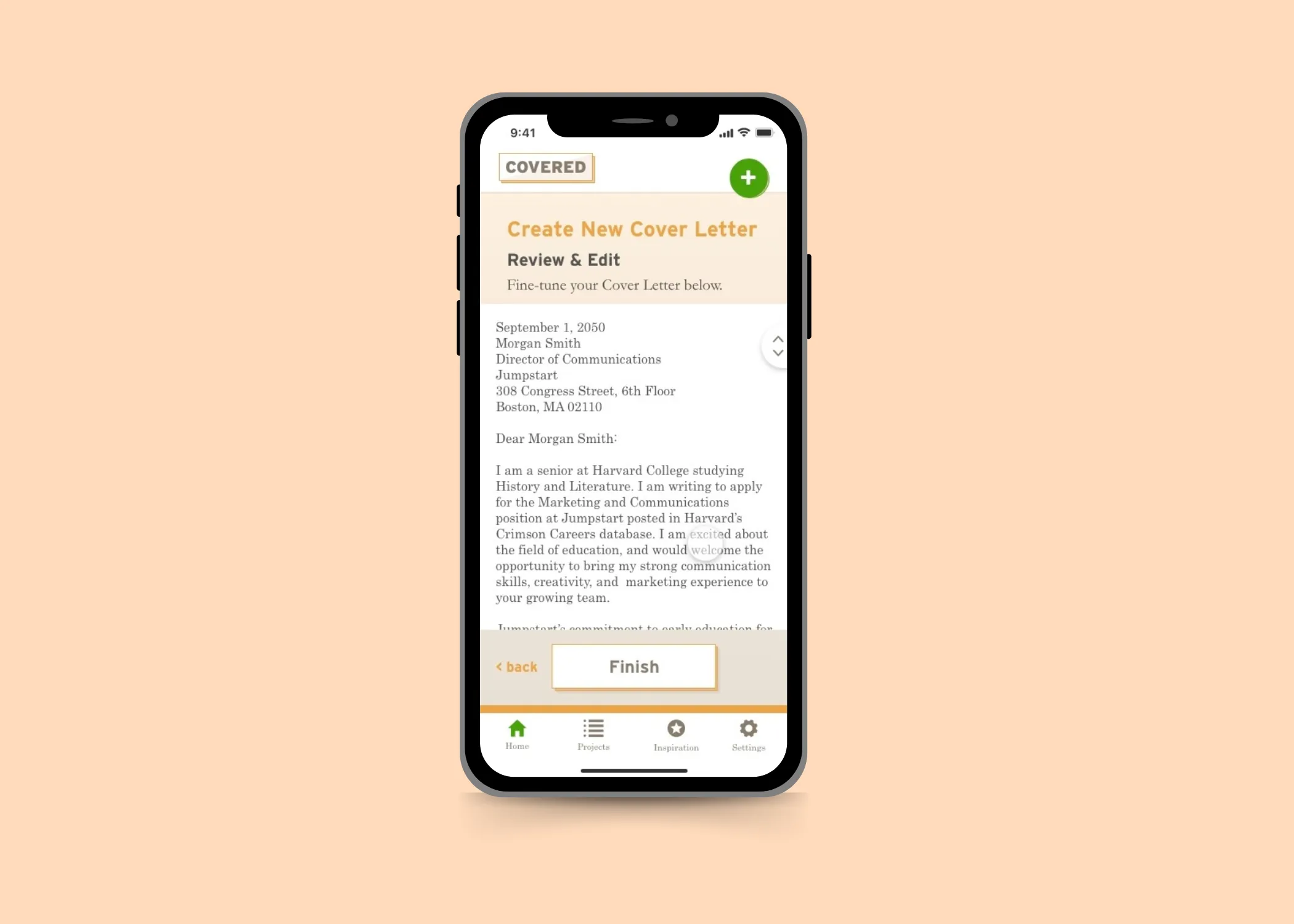 Covered App Concept Design -- AI Generated Cover Letters by TheThumbprint