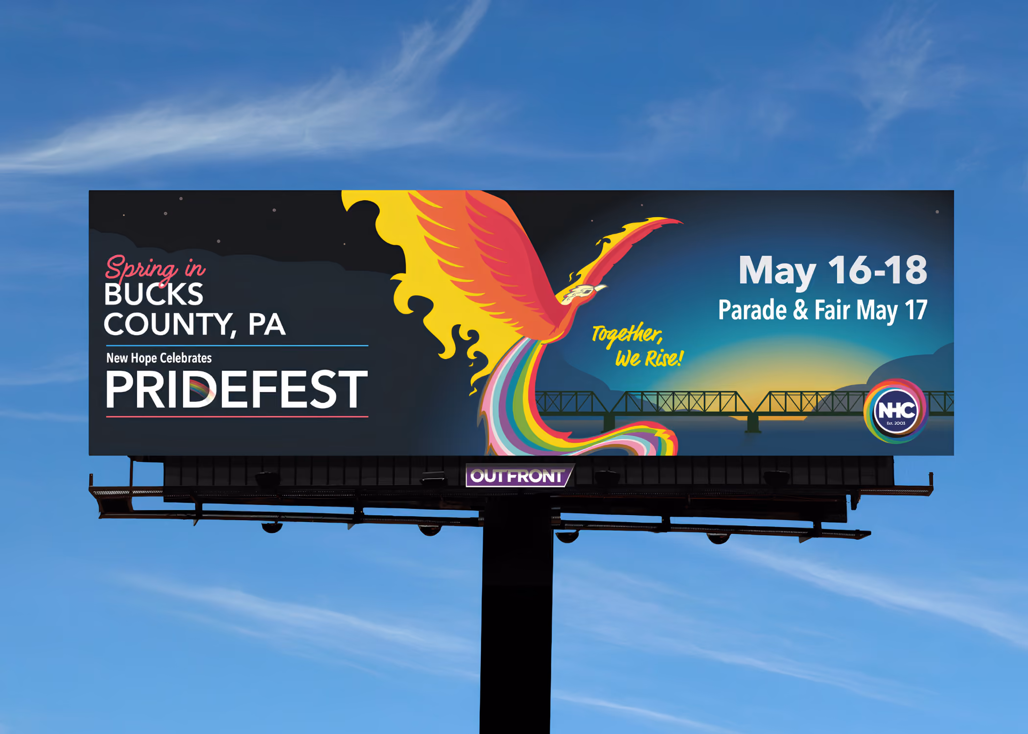 Real billboard design for New Hope, PA's Pride Event.