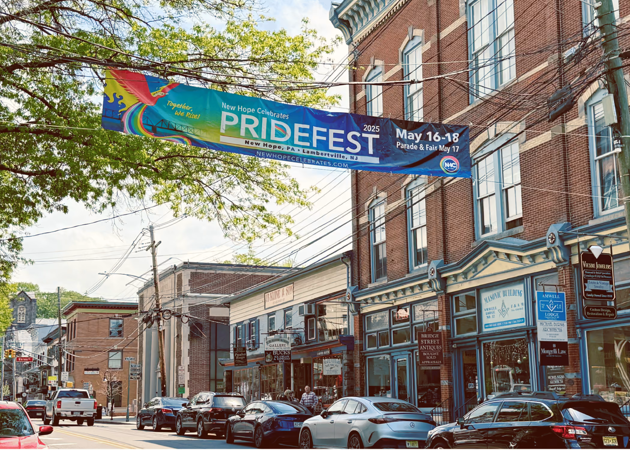 New Hope Celebrate's Lambertville, NJ banner. Designed by TheThumbprint, Laura Reilly.