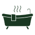 Green icon of a bathtub with steam rising, indicating a hot bath or spa.