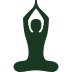 Silhouette of a person sitting cross-legged with arms raised above head in a meditation pose.