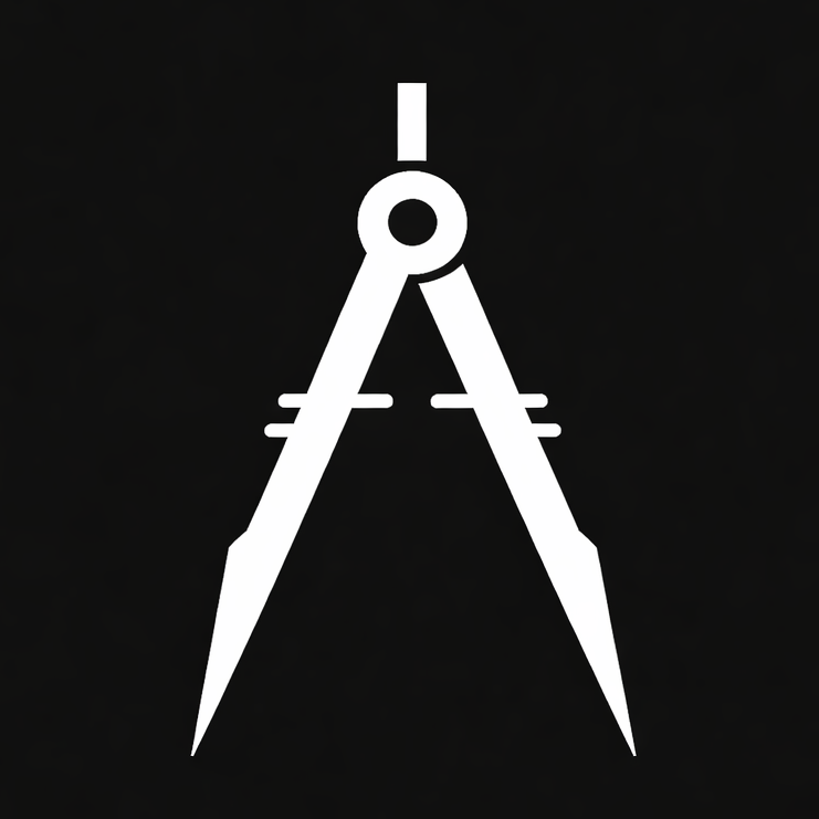 White drawing compass icon on a black background.