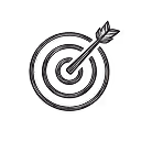 Black arrow hitting the center of a black dartboard target.