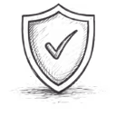 Metal shield with a checkmark cutout design casting a shadow on a reflective surface.