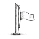 Black and white silhouetted flag on a pole with the flag fluttering to the right.