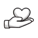 A simple line drawing of an open hand with a heart shape floating above the palm.