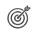 Black bullseye target with an arrow hitting the center.