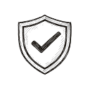 Shield outline with a checkmark inside symbolizing protection or security.