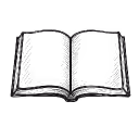 Black and white sketch of an open book with blank pages.