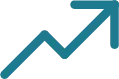 Blue arrow chart showing upward growth trend.