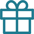 Blue gift box icon with a bow on top.