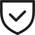 Shield icon with a checkmark inside symbolizing security and protection.