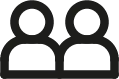 Icon of two generic human figures side by side representing a group or users.