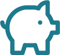 Simple blue piggy bank icon with a dot for an eye.