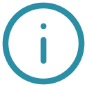 Blue circle with a lowercase letter i inside indicating information.