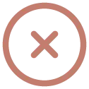 Brown circle with an X mark inside indicating a close or cancel action.