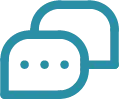 Icon of two overlapping chat bubbles with three dots in the front bubble.