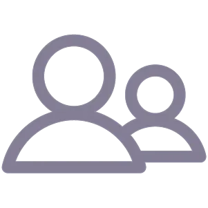 Icon of two user silhouettes, one larger in front of a smaller one behind.