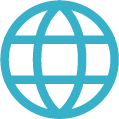 Blue globe icon with latitude and longitude lines.