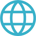 Blue globe icon with latitude and longitude lines.