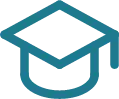 Dark blue graduation cap icon with a tassel on the right side.