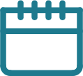 Blue calendar icon with three ring binders on top and empty date area below.