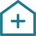 House icon with a plus sign inside representing home addition or expansion.