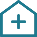 House icon with a plus sign inside representing home addition or expansion.