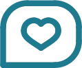 Chat bubble icon with a heart shape inside, symbolizing love or affection.