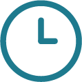 Blue clock icon showing time as three o'clock inside a circular border.