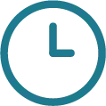 Blue clock icon showing time as three o'clock inside a circular border.