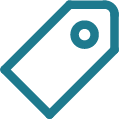 Simple blue price tag icon with round hole near top right corner.