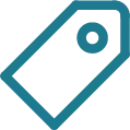Simple blue price tag icon with round hole near top right corner.