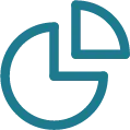 Simple teal pie chart icon with one slice separated from the main circle.