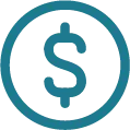 Blue dollar sign inside a blue circle icon.