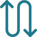 Blue arrow forming a U-shape pointing up on the left and down on the right.