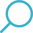 Blue magnifying glass icon representing search.