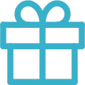 Blue gift box icon with a ribbon bow on top.