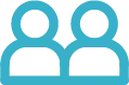 Blue icon of two user silhouettes side by side.
