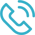 Blue phone handset icon with two curved lines indicating sound or call signal.
