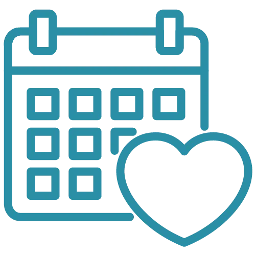 Calendar icon with a heart symbol overlay, indicating a special or important date.
