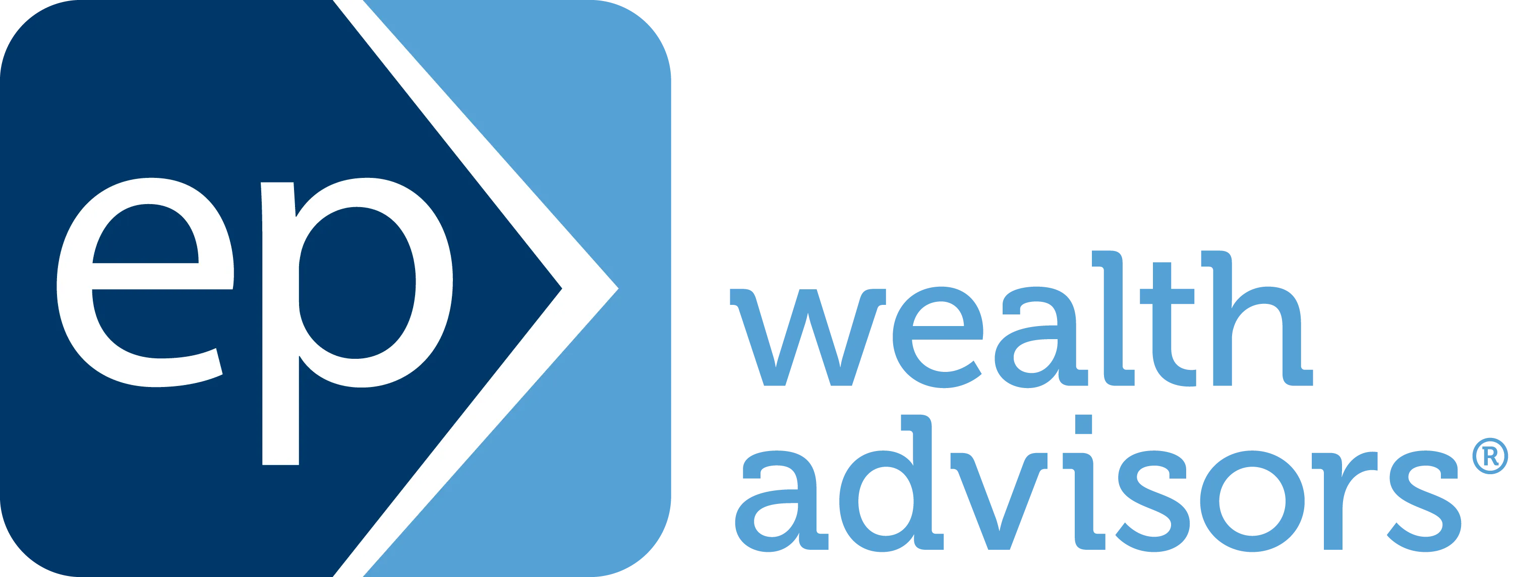 EP Wealth Advisors logo with blue and white geometric design and text.